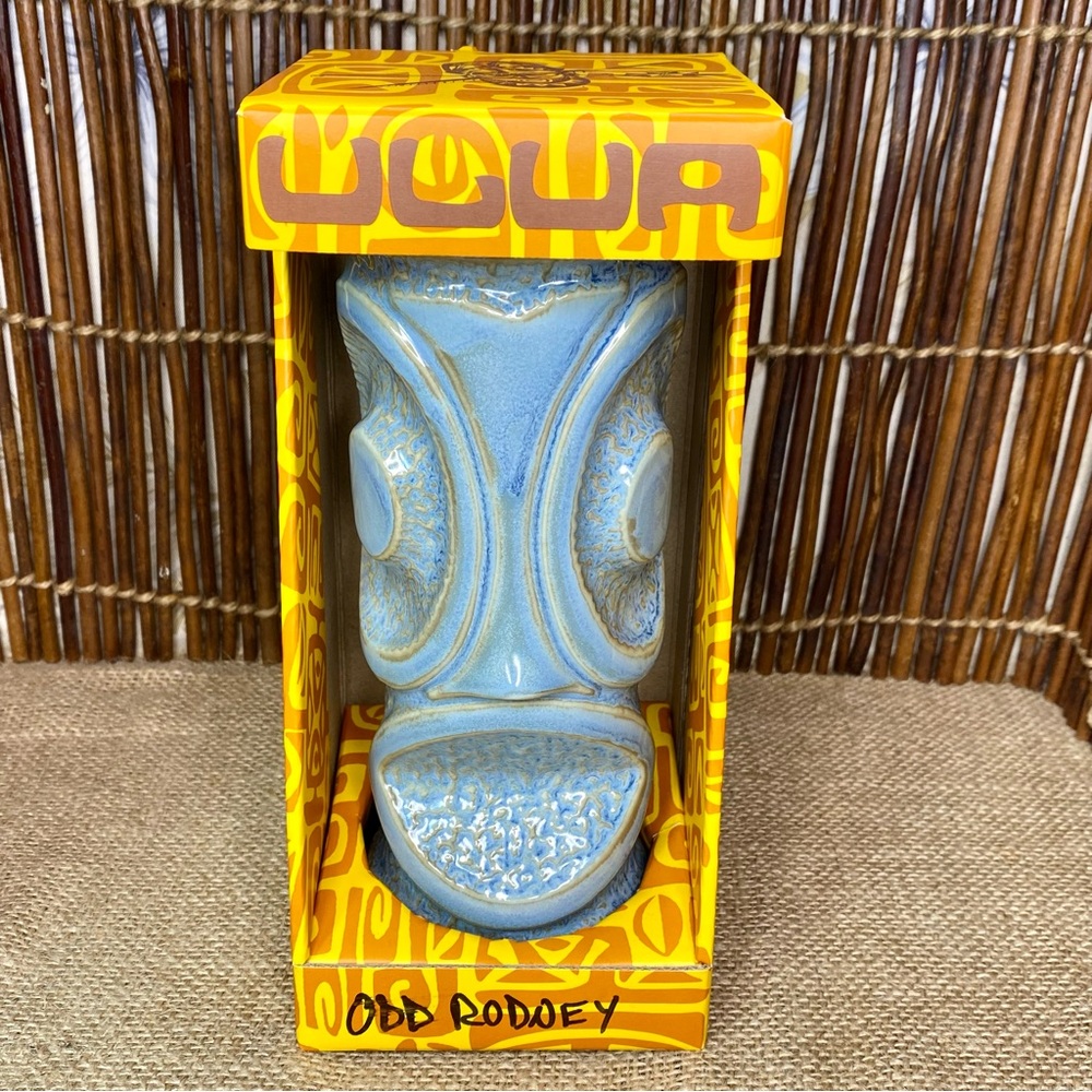 Odd Rodney Trader Vic's Tiki Mug Blue Ulua Fish Mid Century Modern Artist Signed